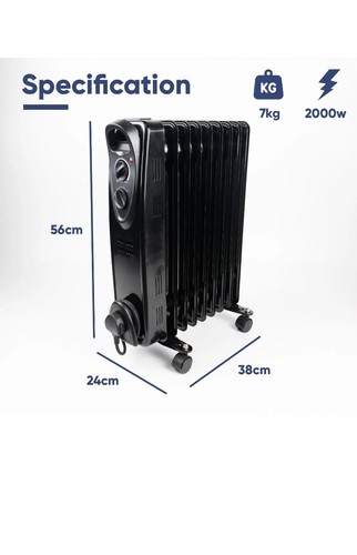 Portable 9 Fin 2000w Electric OIL FILLED RADIATOR Heater With Timer & Thermostat - Picture 8 of 9