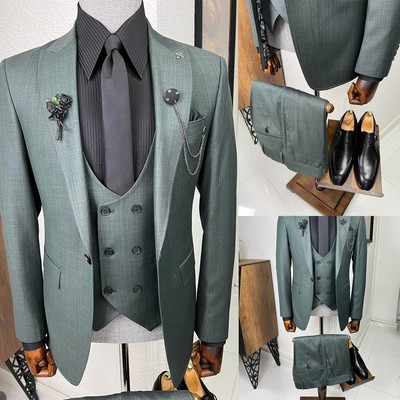 Men's Peak Lapel Suit Single Breasted Groom Wedding Formal Custom Regular Fit