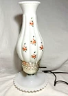 Vintage Milk Glass Hurricane Lamp With Hand Painted Rose Buds 13” Tall