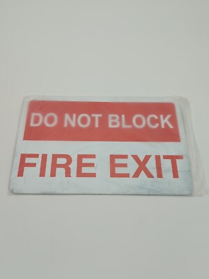 Do Not Block Fire Exit Sign White And Red 12'' x 8'' Metal With Adhesive