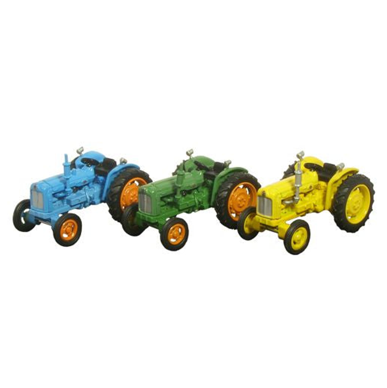 Oxford Diecast New 1:76 Triple Tractor Set Blue Yellow Grey