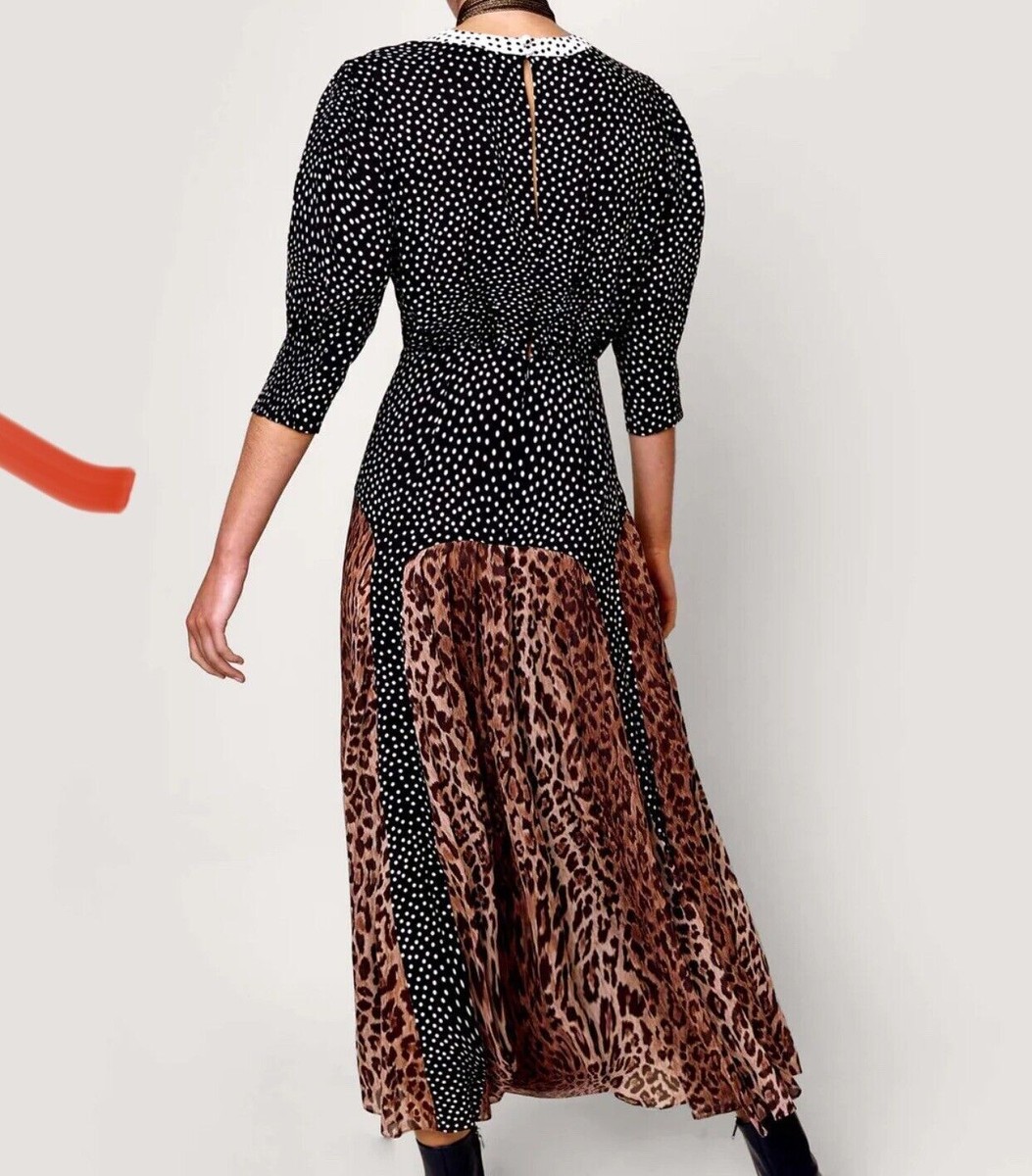 knee length dresses for ladies Meg Leopard Midi Dress in Black Leopard Polka Dot main image 0