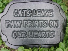 Cats leave paw prints on heart mold concrete plaster mould 14" x 9" x 3/4" thick