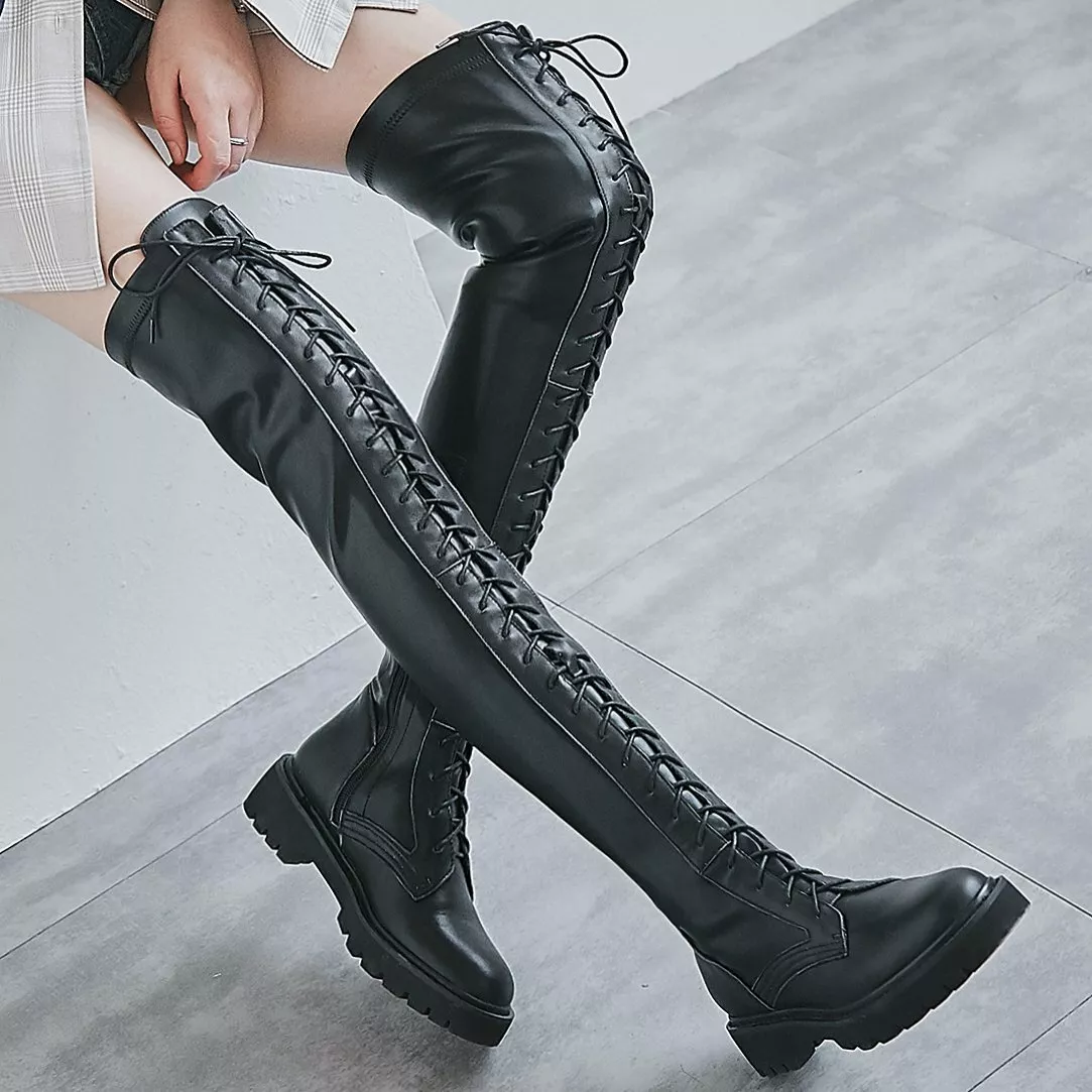 Thigh high military clearance boots