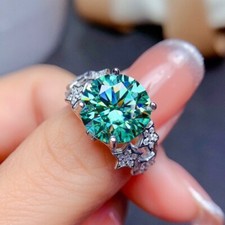 New 9mm Round Cut Blue Green Citrine Gemstone Charm Color Women Girl Silver Ring