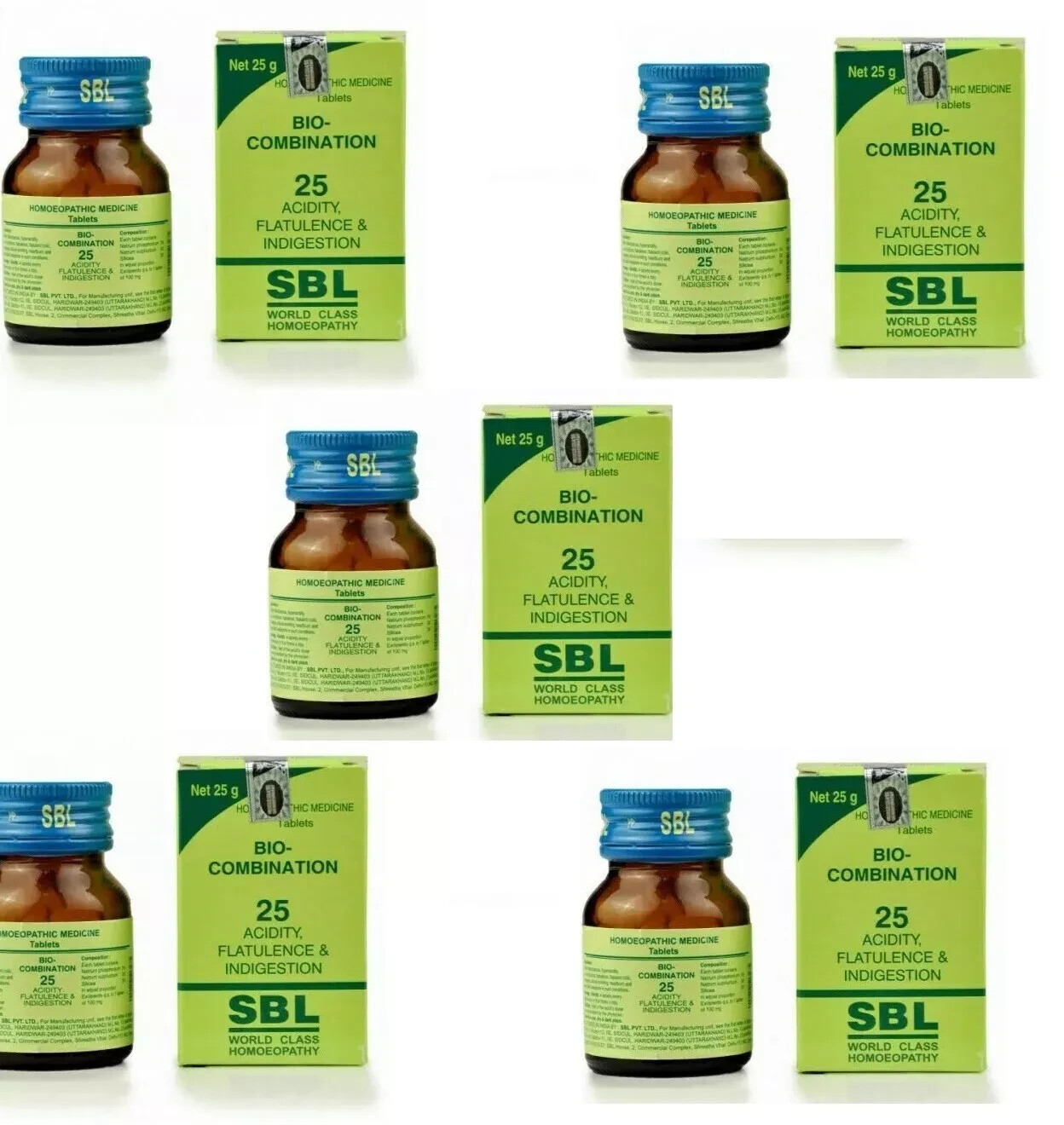 Sbl Bio-Combination 25 Relief For Acidity, Flatulence Fast Shipping 5 Packs
