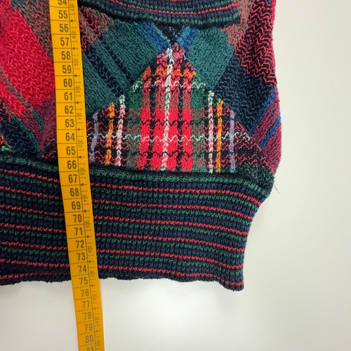 Cardigan Ermanno Vintage 15% Lino Rojo Y Azul A Fantasía A Cuadros Con Botones - Imagen 14 de 14
