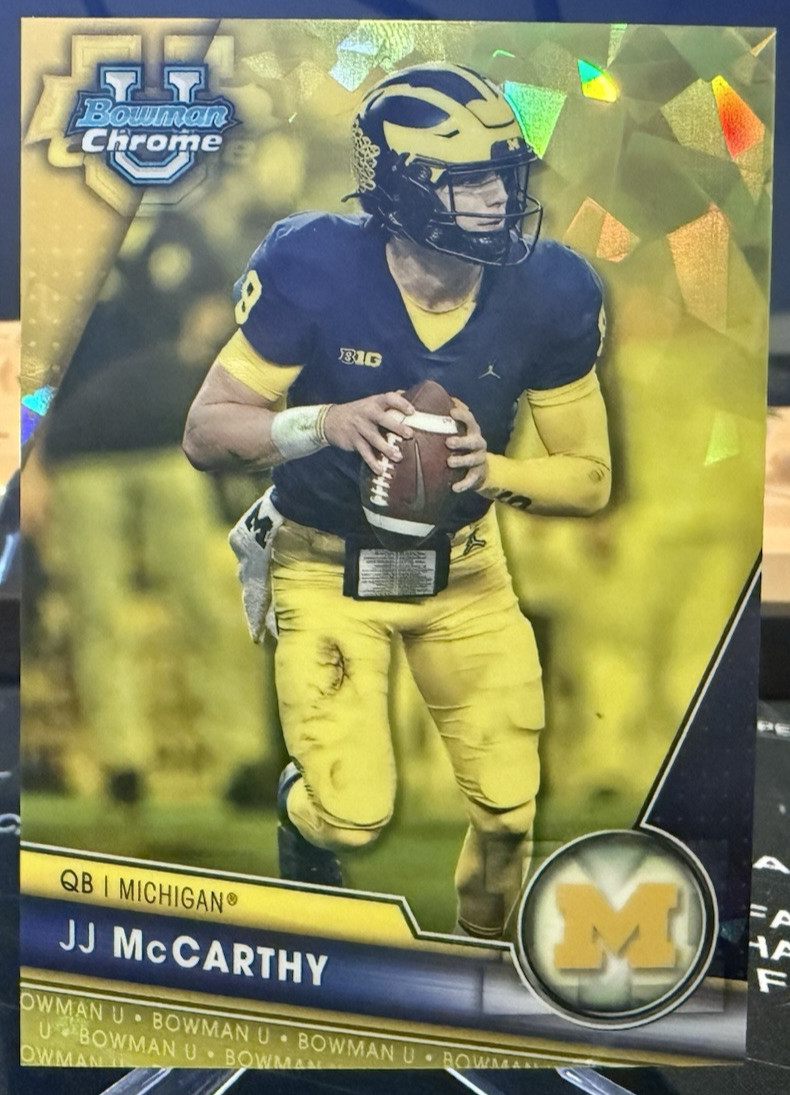 2023 Bowman Chrome U Sapphire JJ McCarthy #124 Yellow Sapphire /75 + BASE