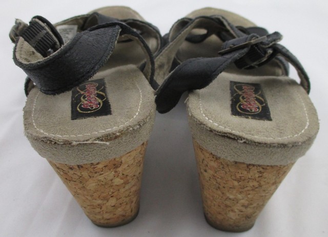Skechers Black Strappy Wedge Sandals Cork Leather US 10 EUR 40 | eBay