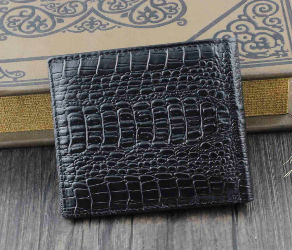 Crocodile Alligator Head Real Leather Men Bifold Slim Coin bill