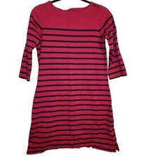 L.L.Bean Striped Cotton Dress Pink & Navy 3/4 Sleeve Boatneck Petite Small