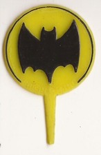 VINTAGE BATMAN, CUPCAKE CAKE TOPPER, BAT SIGNAL, BLACK, HONG KONG C.1966