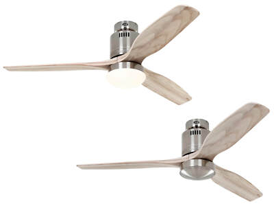 Energiespar Deckenventilator Lampe AERODYNAMIX ECO 132 cm Chrom matt & Holz hell