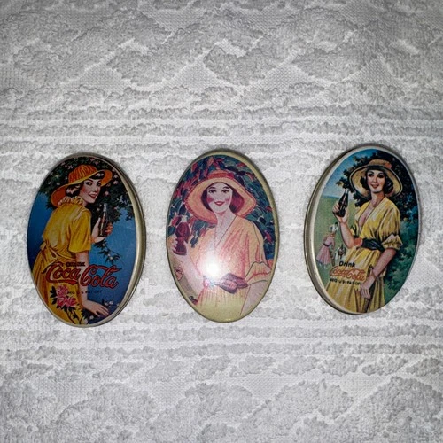Vintage Oval Tin Pill Box Trinket Box Small Lot of 3 Coca Cola