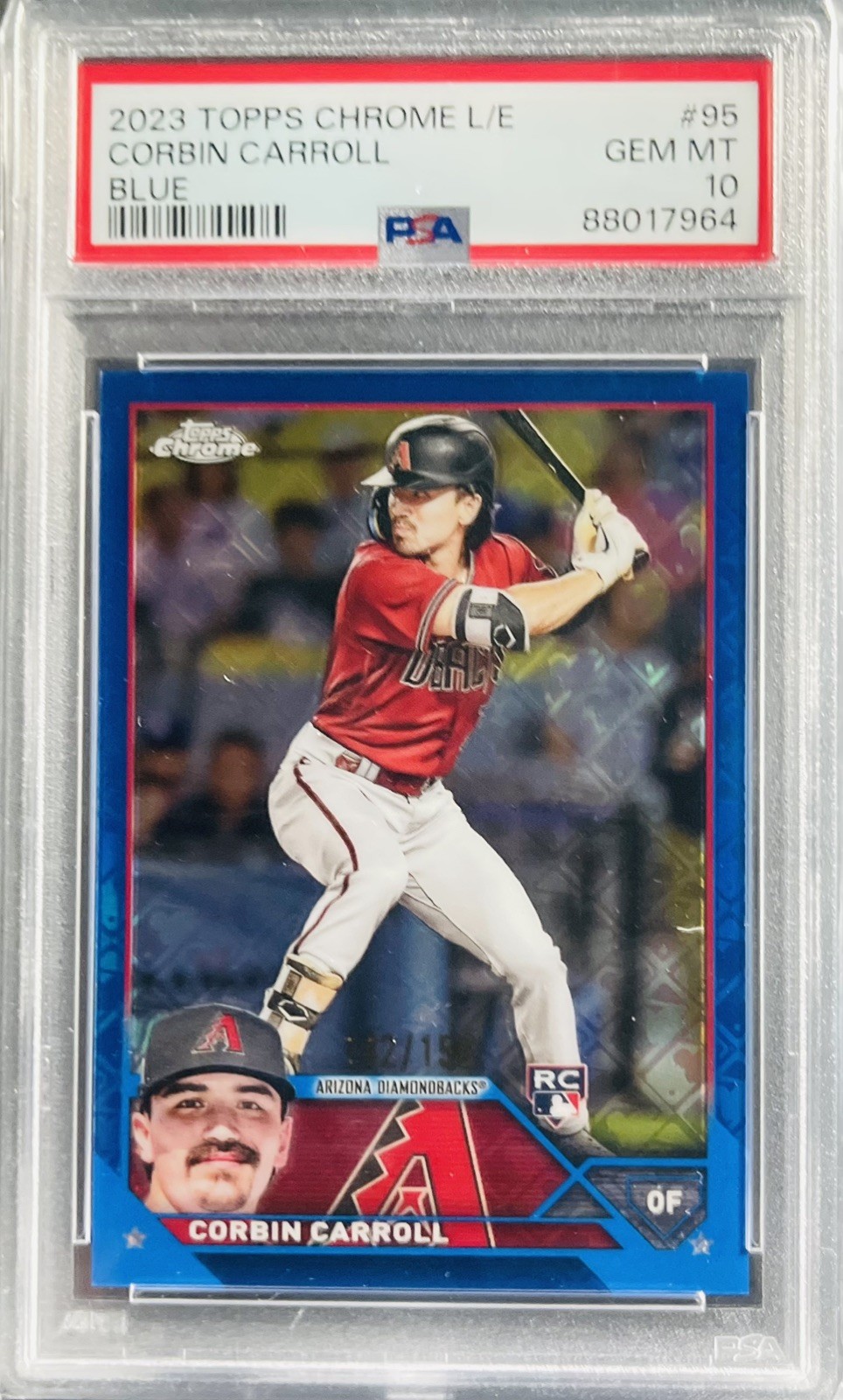 2023 Topps Chrome - Corbin Carroll #95 Blue Refractor 142/150 (RC) PSA 10