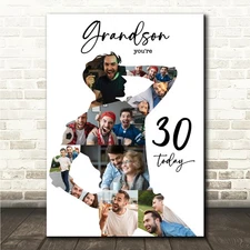 Photo Collage 30th Birthday Custom Gift For Grandson 9-Photo Man Print Or Canvas
