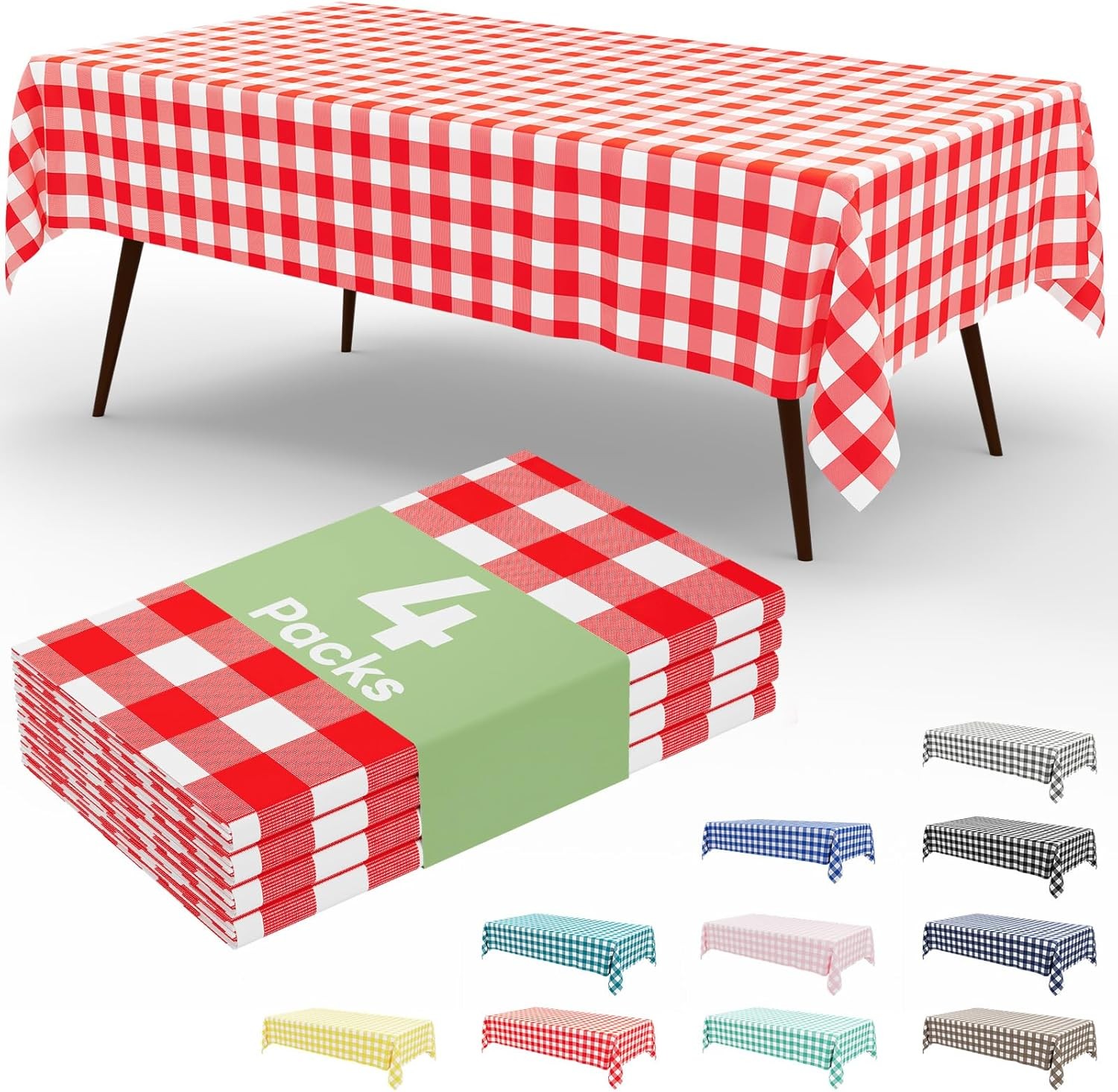 misaya 4 Packs Buffalo Disposable Tablecloth 54x108 Waterproof Red White