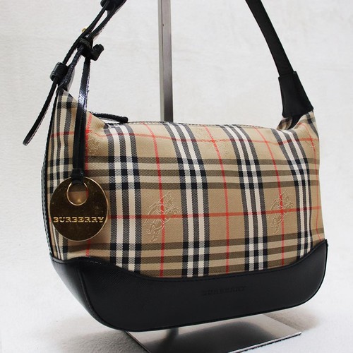 Burberry Nova Check One Shoulder Leather Canvas Charm Shoulder Bag