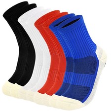 ELUTONG Kids Grip Soccer Socks 8-12 Years, 1 Black red white blue 4 Pairs
