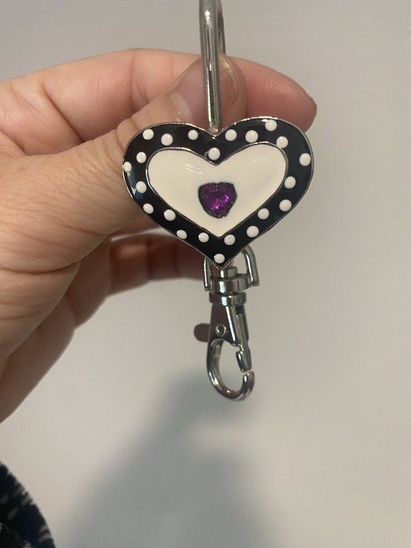 Alexx Heart Polka Dot Key Chain Silver Tone with Purple Stone Accent Hanger 