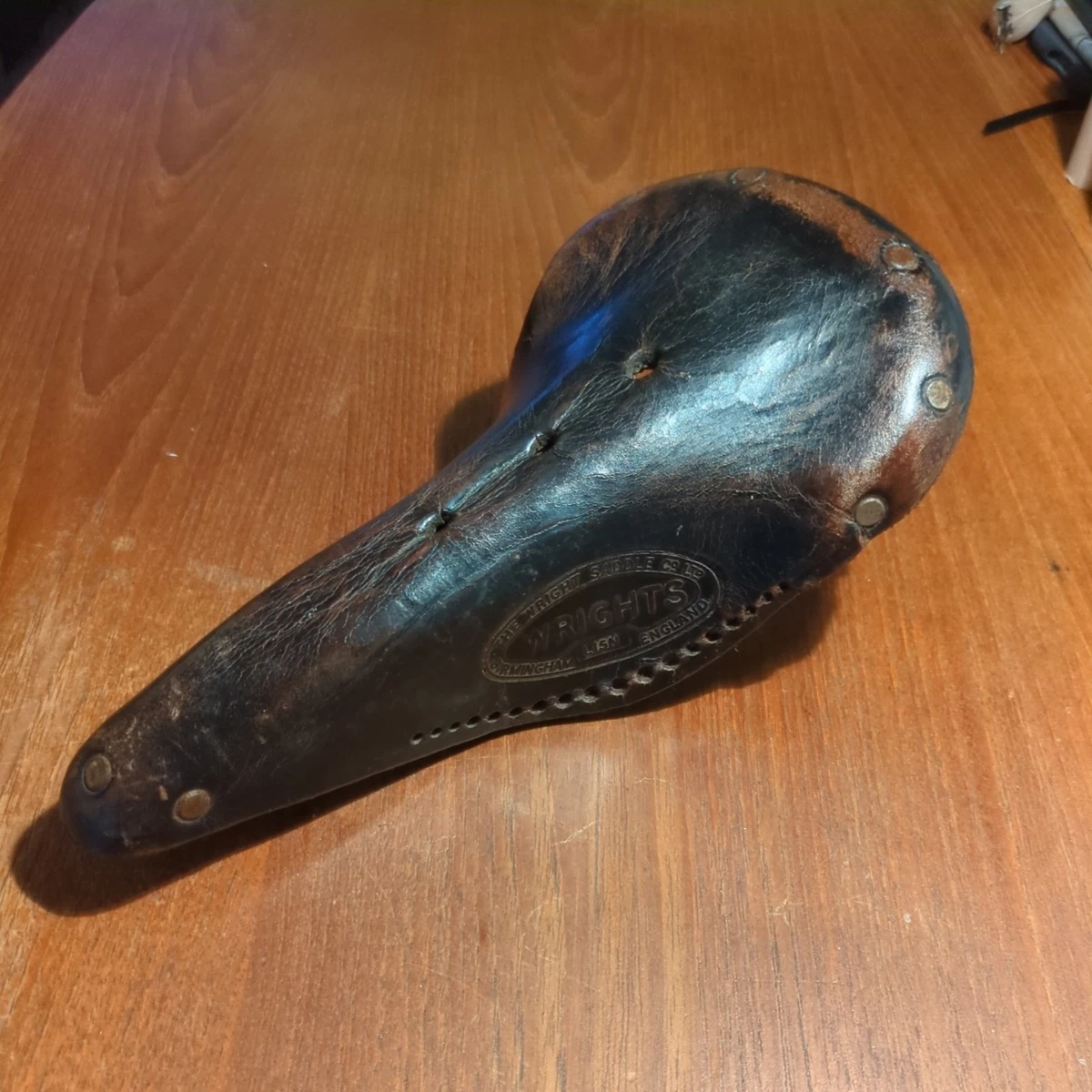 Selle Vélo Vintage Wrights A75 En Cuir Véritable - Made In England - Marron