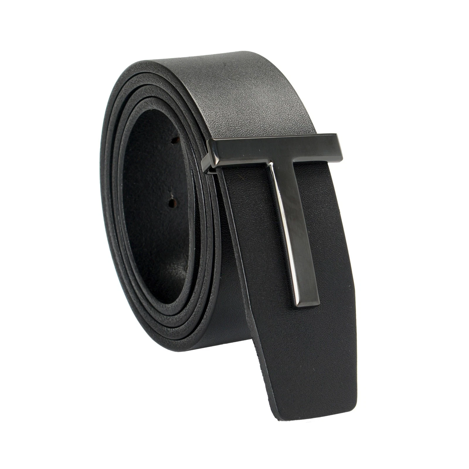 Tom Ford — Tom Ford Black 100% Leather Metal Black T-Buckle Decorated Belt US 36 IT 90