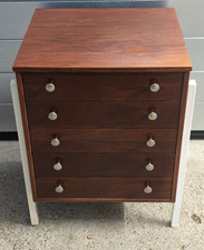 KLEINE VINTAGE KOMMODE 50 60 er 5 SCHUBLADEN Teak Schubladenschränkchen Münzen