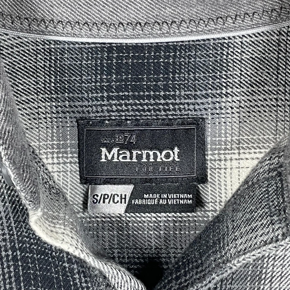 Camisa de franela a cuadros Marmot manga larga abotonada informal exterior para hombre pequeña Foto 3 de 4