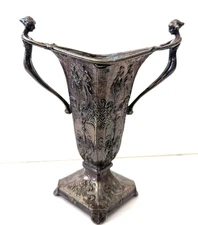 Art Nouveau Silverplate Trophy Loving Cup Vase Figural Ladies 7.5" Tall Signed