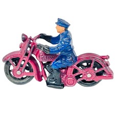 Vintage Iron Art Patrol Motorcycle Cast Iron Toy Policeman Reproduction 60s