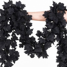 Halloween Black Maple Leaf and Rose Garland 2-Pack