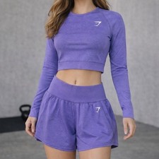 WB3 Gymshark Vital Seamless 2.0 Purple Crop Top and 2-in-1 Shorts Set Small