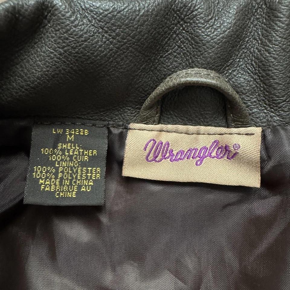 Rare Vintage Wrangler Womans Size M Leather Jacket Chained Button Coat Enclosure - Image 2 of 4