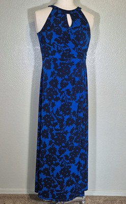 Adrianna Papell Womens Blue Daisy Sleeveless Halter Lined Maxi Dress Size 8  | eBay