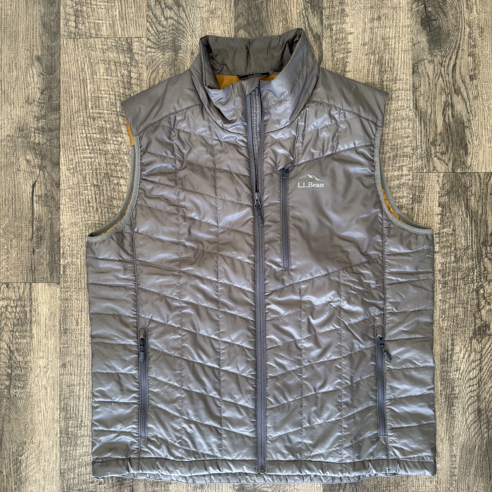 LL Bean Vest Mens Large Gray Primaloft Packaway Puffer Insulated Quilted 503396