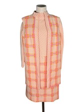 1970s Vintage 2 Piece Crosshatched Orange/Pink Jacket and Dress - Small/Medium