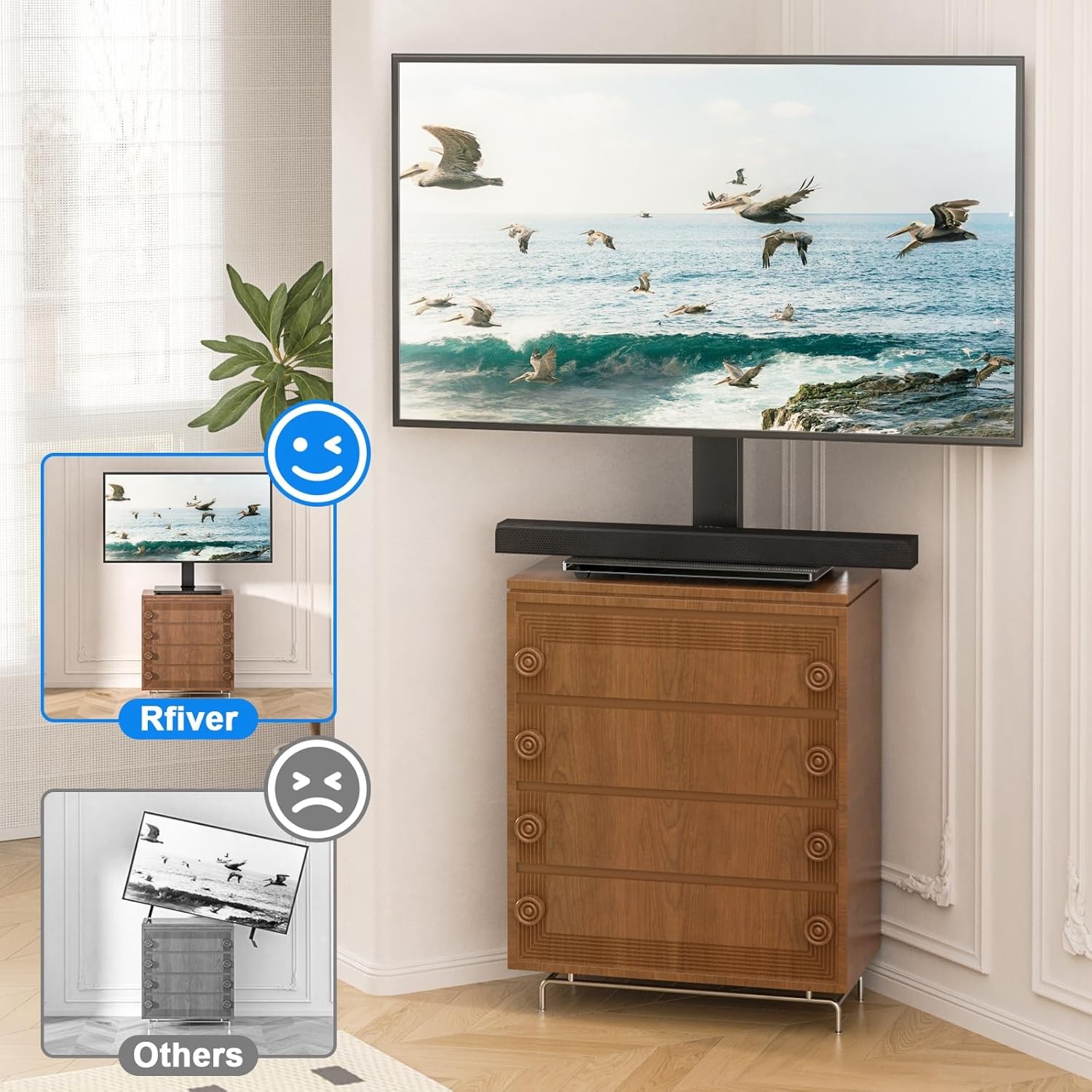 Rfiver Universal Swivel TV Stand Table Top for 32-65,70,75 Black 