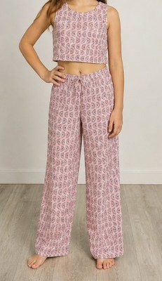 MNG By Mango Sz 9-10 (140cm) Girls Printed 100% Cotton Outfit Pants Tank Top