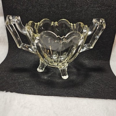 Vintage Indiana Glass Three Footed Clear Sugar Bowl Dish Scalloped