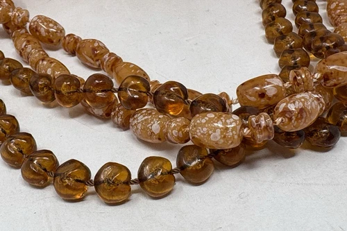 Vintage Goldtone Faux Amber Resin Beaded Pendants Necklace (L10) Jewellery Brown - Picture 2 of 6