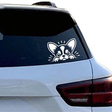 Chihuahua Dog Head Decal - Car Window Vinyl Sticker Matte White - Peels Corner