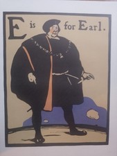 William Nicholson Woodcut Print 1898 E for Earl Alphabet Lithograph 1975