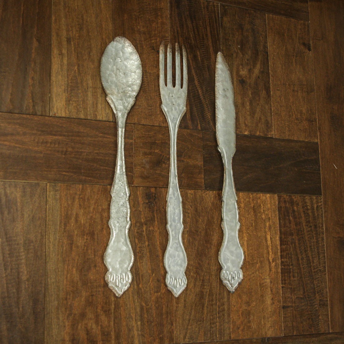 Giant Galvanized Metal Fork Spoon Knife Farmhouse Decor Kitchen Wall Hanging Set