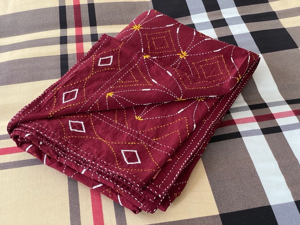 Handmade Nakshi Kantha Quilt – Embroidered Cotton Bedspread / Throw - Image 3 of 3