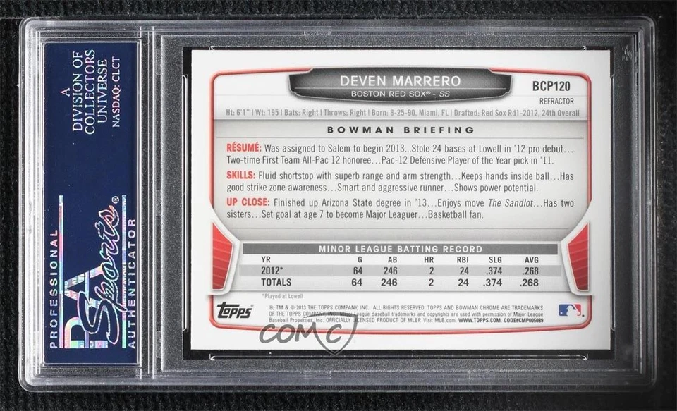 2013 Bowman Chrome Prospects Retail X-Fractor Deven Marrero PSA 10 GEM MT - Image 2 of 2