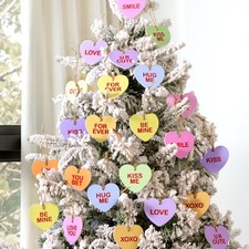 Valentines Day Decor Tree Decorations: 24pcs Wooden Candy Heart Pink Yellow