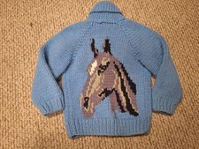 Vtg Sweater Kids Cowichan Horse Shoe Horse Head Animal Nature Wool Cardigan Zip