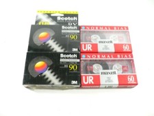 4 Sealed Blank Cassette Tapes Bundle: 3M Scotch BX-90 Maxell Normal Bias UR60