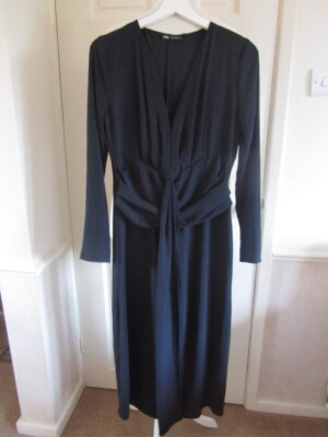 bnwt ZARA black midi dress with front knot size M 0264/422