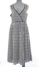 J Crew Midi Dress Embroidered Eyelet Summer Blue Double Strap Midi Cotton UK 10